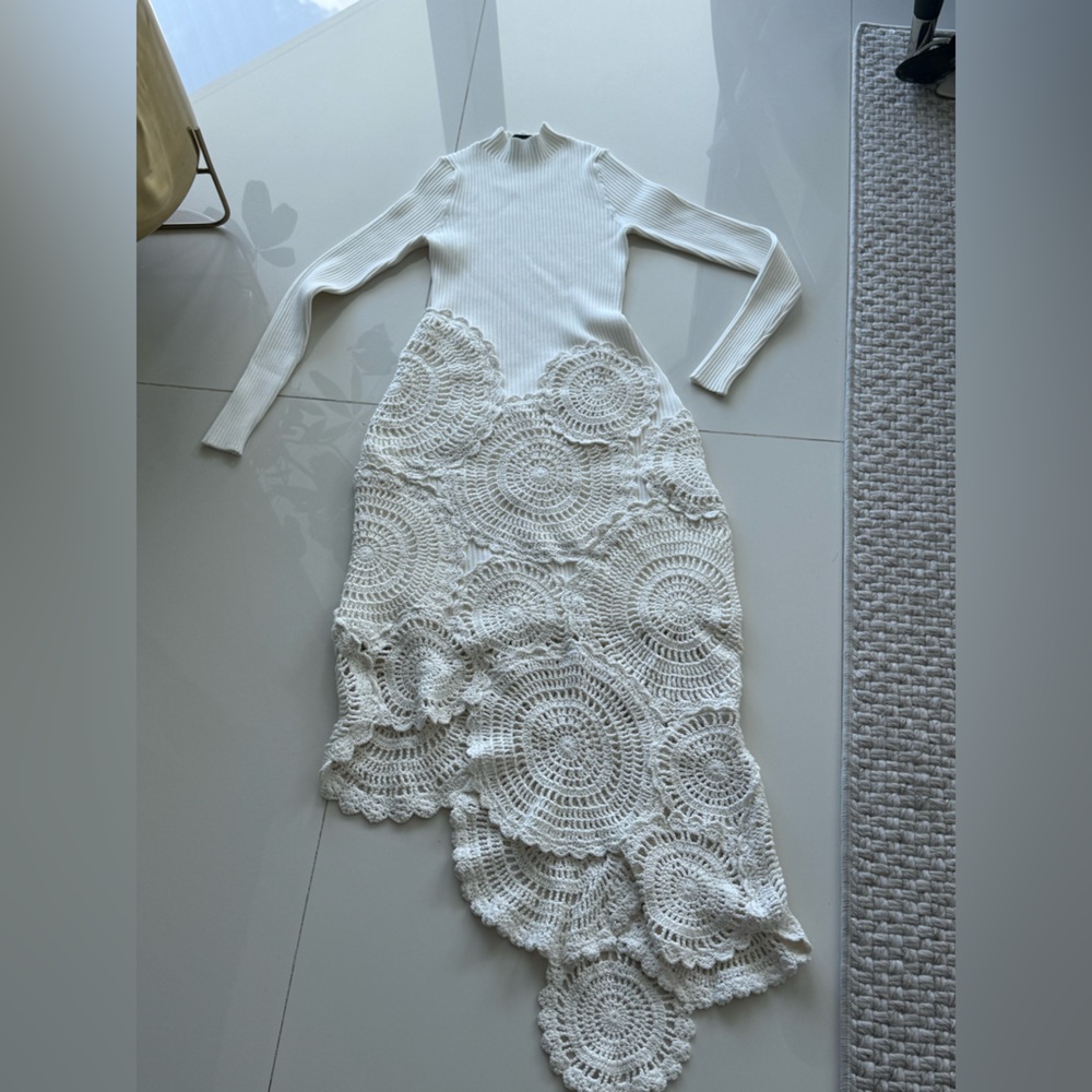 AJE White/Cream Crochet Turtle Neck Dress
